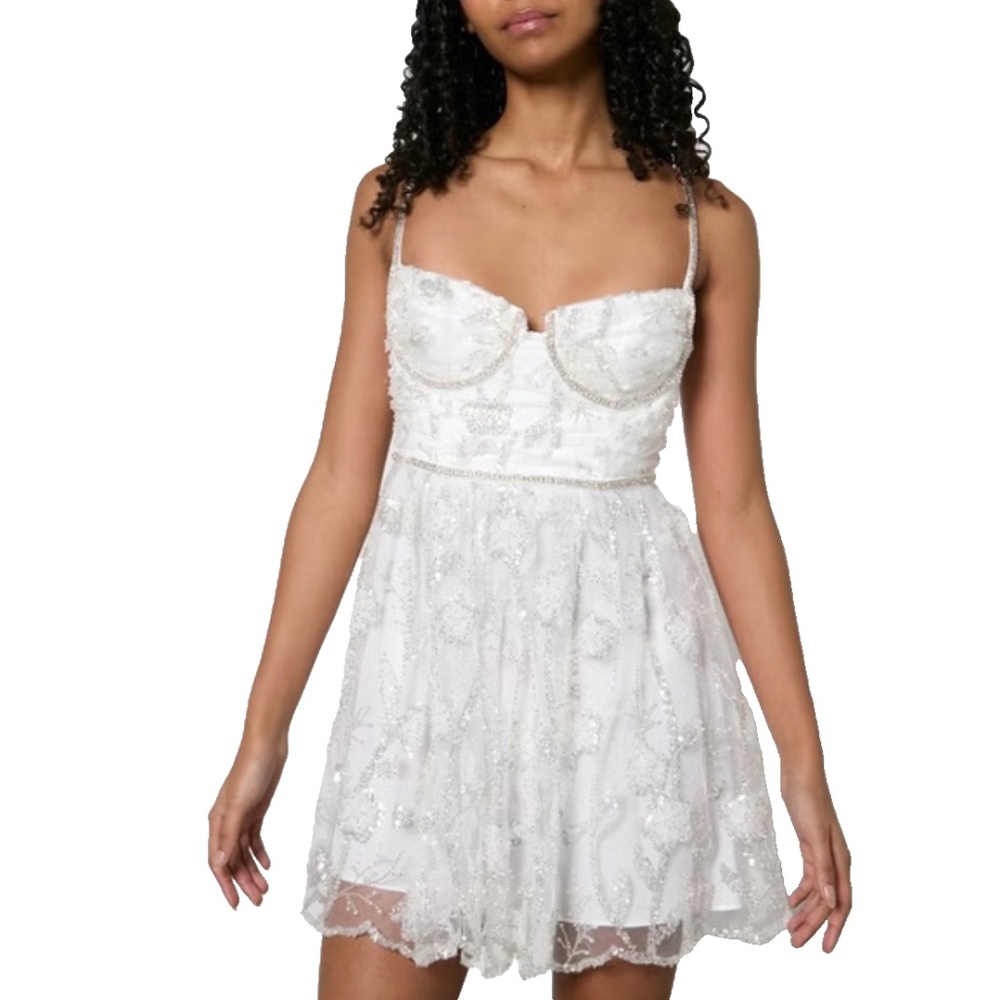 Self Portrait Tulle Sequin Mini Dress White Embellished Size 8 Wedding Bride